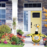 Mindsoft 2 Pcs Summer Porch Goose Outfit with Welcome Wooden Sign with Wings for 23" Cement Plastic Goose Statue Outdoor Patio Yard Lawn Art Decoration(Bee)