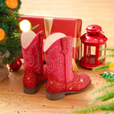 Motasha Girls Cowgirl Boots Glitter Toddler Girls Boots Red Cowboy Boot for Girl Size 10 Little Big Kids Boot Western Riding Shoes Party Birthday Christmas (M7101 Sequins Red 10)
