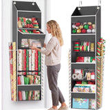 Over Door Wrapping Paper Organizer Storage with 3 Removable Drawers & Side Pockets – Dual Use Design with Elastic Straps – Christmas Gift Wrap Storage for Ribbons, Bows, Ornament and Other Tools 1Pack