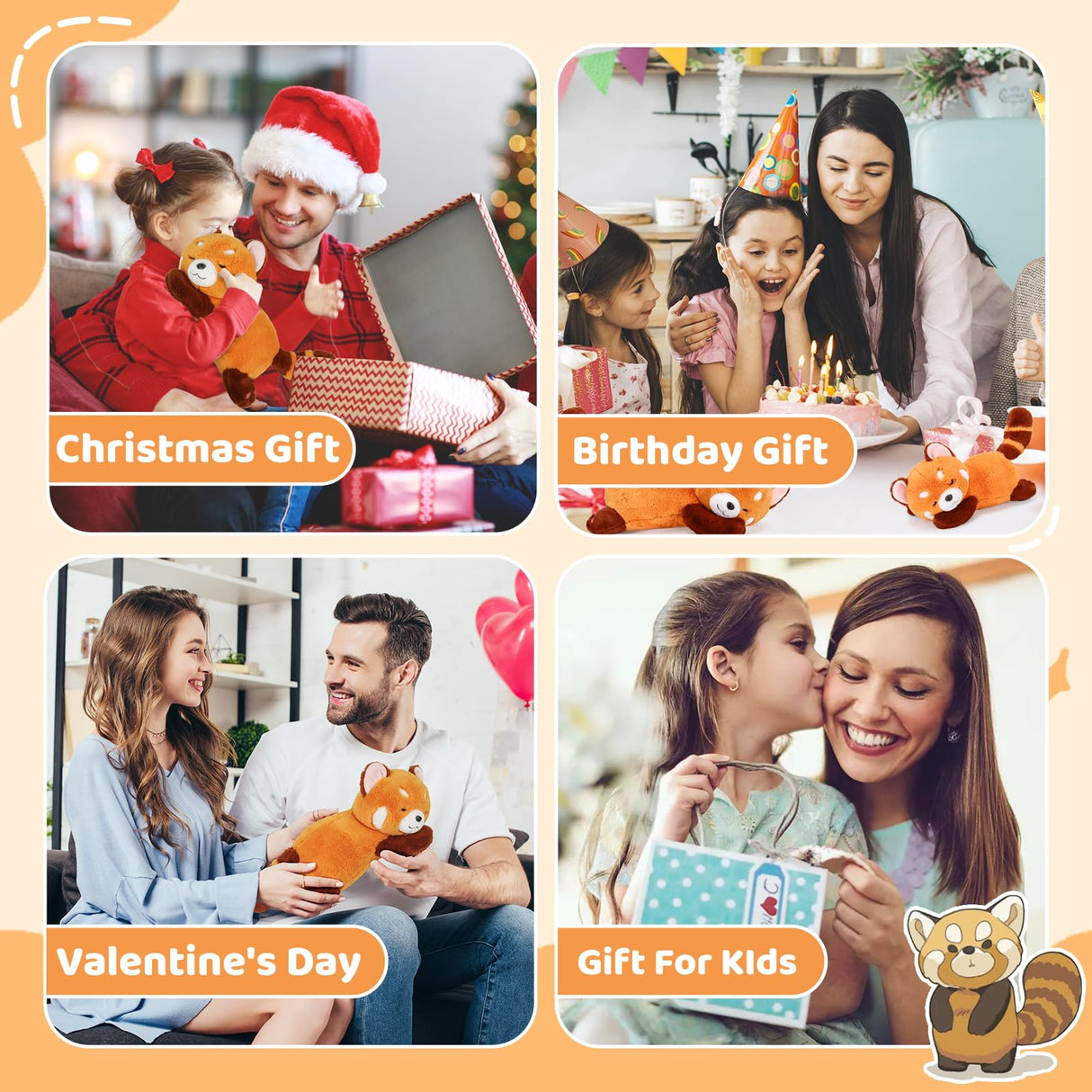 Riuhot Big Red Panda Stuffed Animal Pillow Cute Plush Toy Plushie Christmas Birthday Valentine's Day Gift for Girlfriend Kids Birthday 19.7" Red Panda Pillow