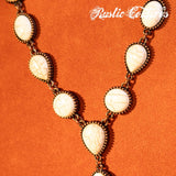Montana West Women White Stone Y Drop Necklace & Dangle Earring Jewelry Set