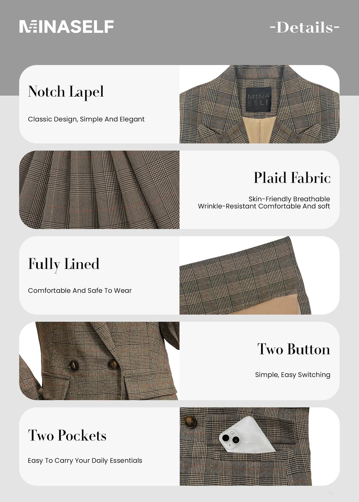 Mina Self Old Money Clothes 2025 Fall Outfits for Women Winter Brown Tan Khaki Womens Christmas Party Nye New Years Eve Clothes Womens Trendy Boyfriend Fashion Ladies Women's Blazers & Suit Jackets