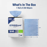 TaskBrand N-V040CGB Blue V40 Value Series Center Pull Wiper Sheets, All-Purpose Disposable Cleaning Towels, 10 x 11.5 Inches, Roll of 200