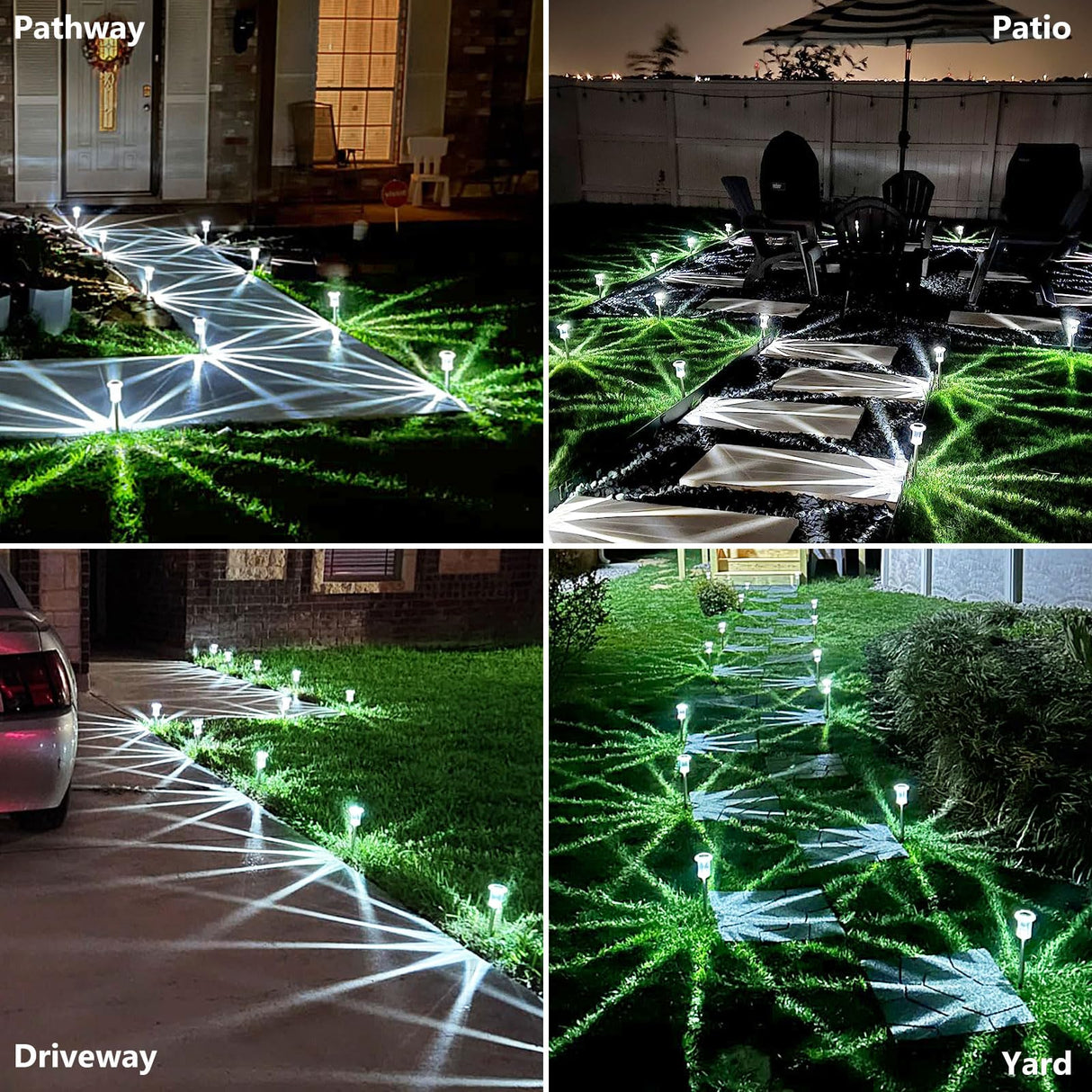 Gorrzai Solar Pathway Lights 10 Pack Christmas Solar Lights Outdoor Waterproof 6000K Cold White Yard Lighting, LED Stainless Steel Stake for Garden Outside Landscape Lawn Driveway Walkway Path