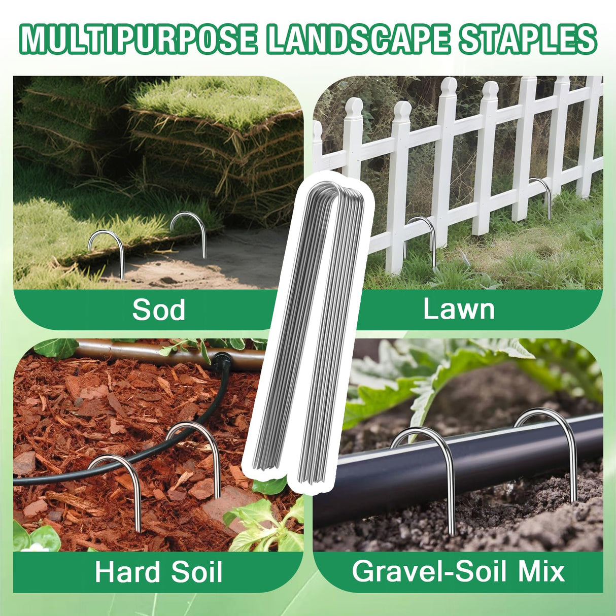 8 Gauge Landscape Staples, FUIJOL 12 Inch Heavy Duty U-Shaped Landscape Stakes, 100 Pack Galvanized Garden Staples for Weed Barrier Stakes, Ground Cover, Irrigation Tubing, Fence (100)