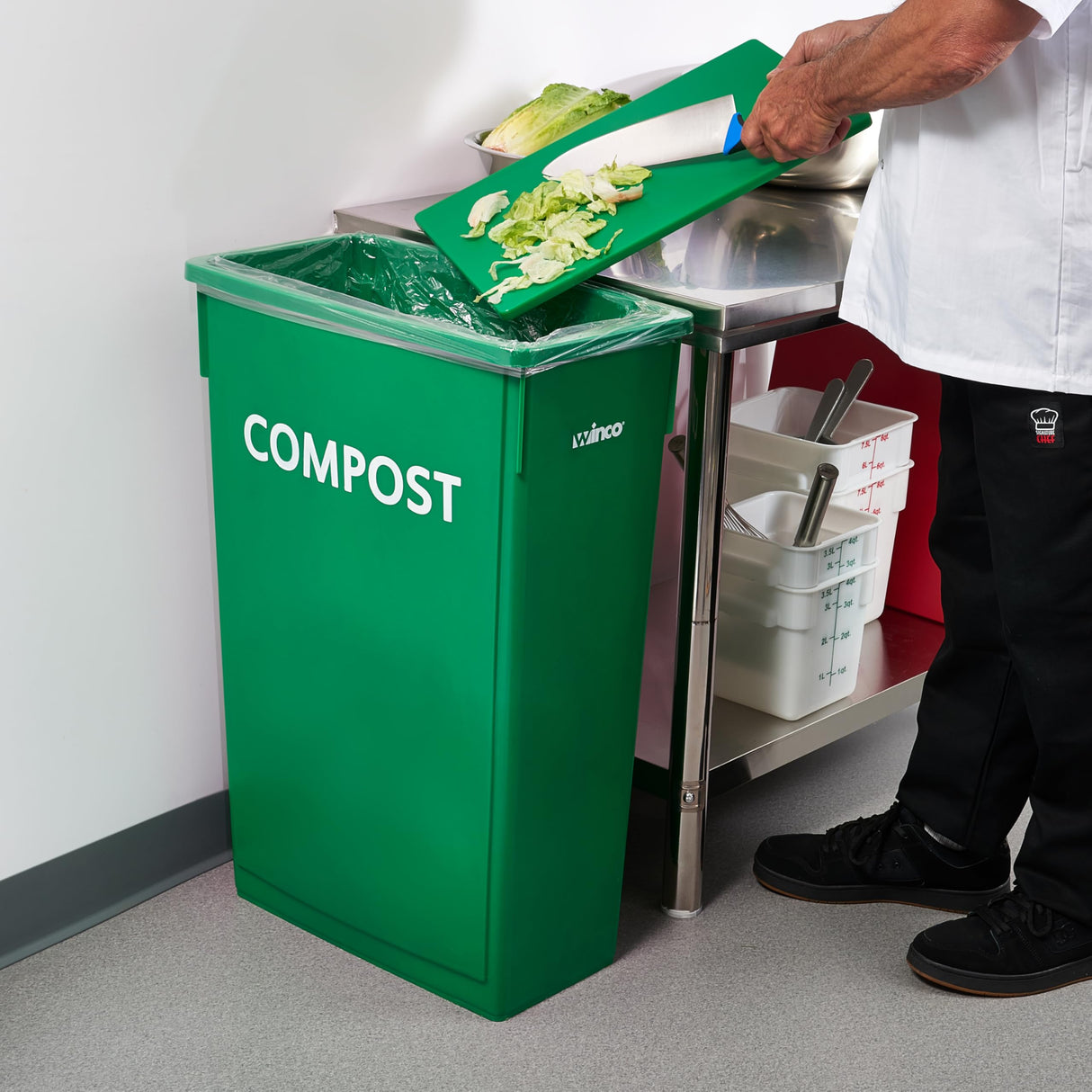Winco Slim Commercial Trash Can/Waste Container, 23 Gallon Compost, Green