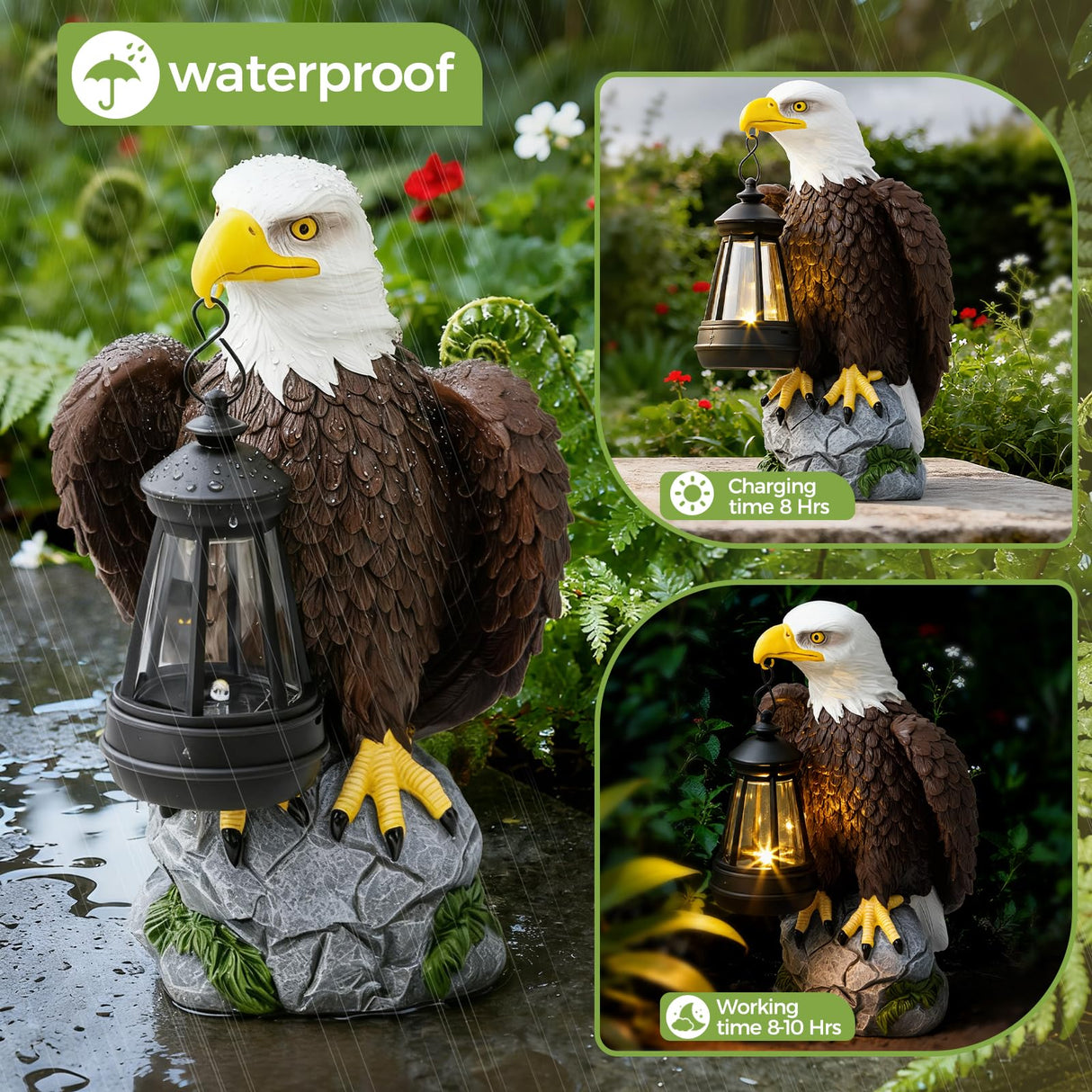 Jesokiibo 250th Anniversary USA Bald Eagle Statue with Solar Light, USA 250th Anniversary Merchandise Garden Decor Sculptures Statues Outdoor, Yard & Lawn Figurine,Bald Eagle Gift for Men