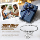 HAPPARY Silver Bracelets for Women Men,Custom Memory Bracelets for Loss Loved One with Name Dates,Personalized Adjustable Bracelet,Sympathy Bracelet for Loss of Husband,Memorial Angel Charms Keepsake
