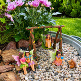 Mood Lab Fairy Garden Figurines with Swing - Miniature Accessories Set (6 pcs) - Outdoor Indoor Garden Decor