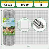 Gbekery Hardware Cloth 1/2 inch 16in x 25ft 19 Gauge, Hot-dip Galvanized After Welding Chicken Wire Mesh Roll Garden Plant Welded Metal Wire Fencing Roll, Rabbit Cages Snake Fence