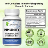Zenrenu Immunity Quercetin 700 mg Zinc Vitamin C Vitamin D Immune Support Supplement with Curcumin - Easy to Absorb Immunity Supplement, 100 Vegetarian Capsules 50 Day Supply
