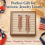Tasunom American Flag Dangle Earrings for Women, Patriotic 4th of July Earrings, 14K Gold Plated CZ Crystal USA Flag Drop Earrings with S925 Post