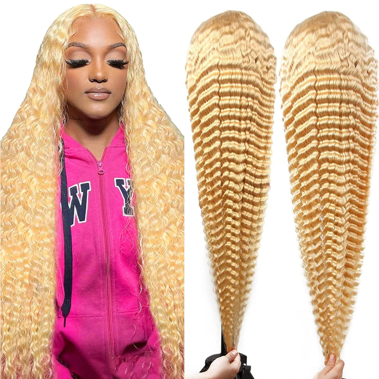 Boyusijf 613 Lace Front Wig Human Hair 613 Blonde Deep Wave 13x6 HD Transparent Lace Front Wig Human Hair Pre Plucked Blonde Wig Human Hair with Baby Hair 180% Density for Women(30inches 613 13x6 Wig)