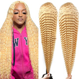 Boyusijf 613 Lace Front Wig Human Hair 613 Blonde Deep Wave 13x6 HD Transparent Lace Front Wig Human Hair Pre Plucked Blonde Wig Human Hair with Baby Hair 180% Density for Women(30inches 613 13x6 Wig)