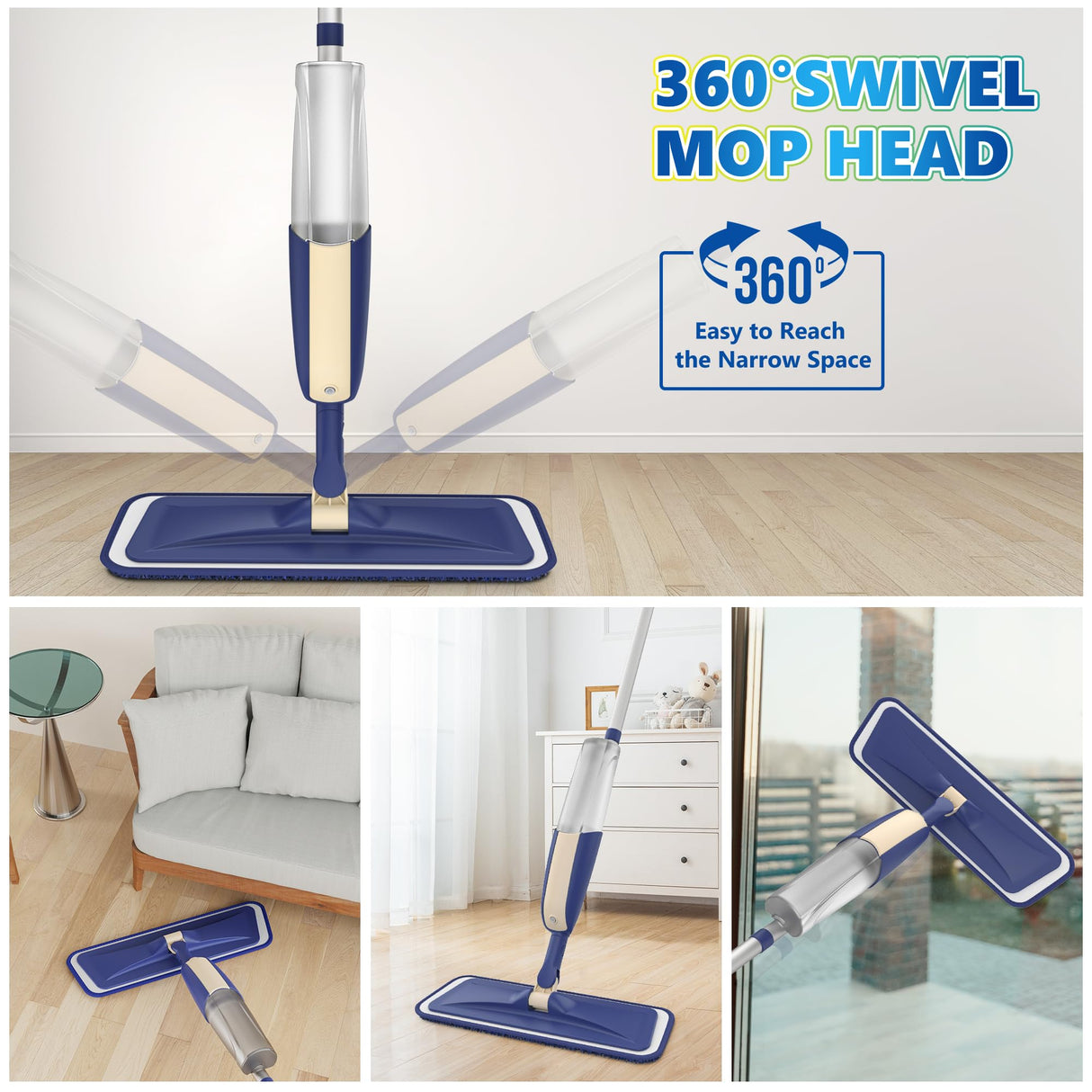 Spray Mops for Floor Cleaning: MEXERRIS Wet Jet Mops for Hardwood Wood Tile Laminate Vinyl - Floor Flat Mop with 4 Washable Pads for Swiffer Powermop & 2 Refillable Bottles Home Commercial Mop
