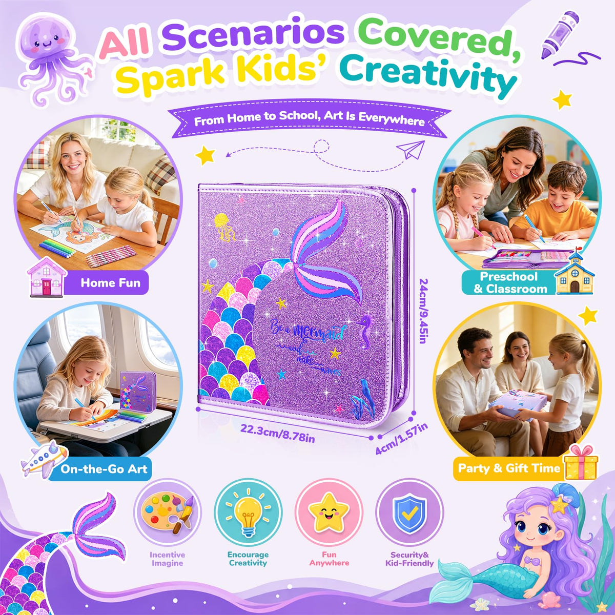 MAIGOZON 56 Pcs Scented Markers Art Supplies for Kids 4-8, Mermaid Toy Gift