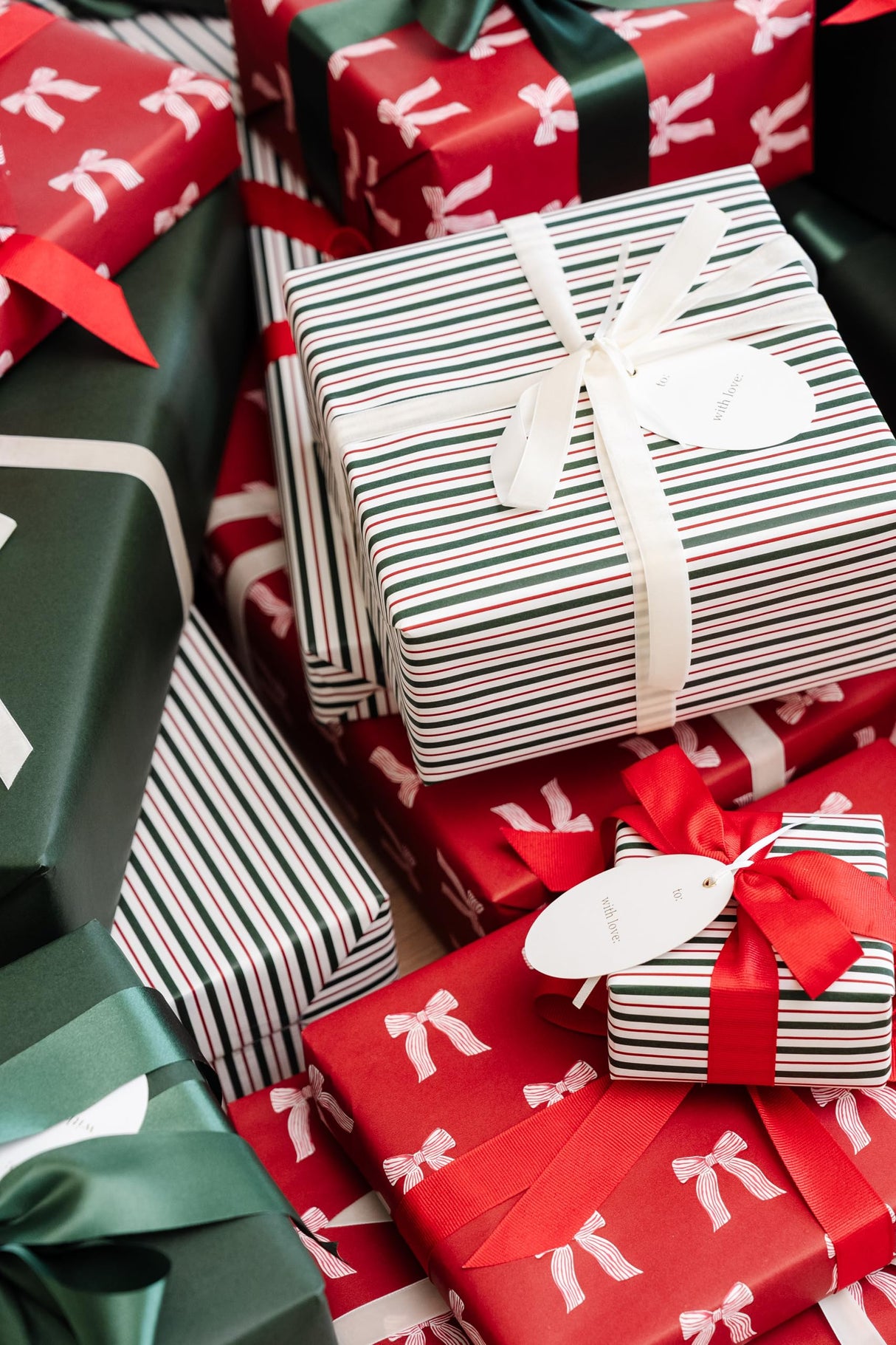 Merry Market Christmas Wrapping Paper Rolls, Premium Matte Gift Wrap, 30” x 168” Large Roll, Bows Stripes Design, Holiday Gift Wrapping