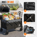 Navatiee 165L Collapsible Folding Wagon, Large Foldable Wagon with Silent All-Terrain Wheels, 330Lbs Heavy Duty Utility Grocery Cart for Camping Shopping Outdoor, Black