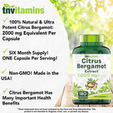 tnvitamins Citrus Bergamot 2000mg - 180 Capsules | Ultra Potent Citrus Bergamot Supplement 2000 mg Per 1 Capsule Serving | 6 Month Supply! | Non-GMO | Made in The USA!