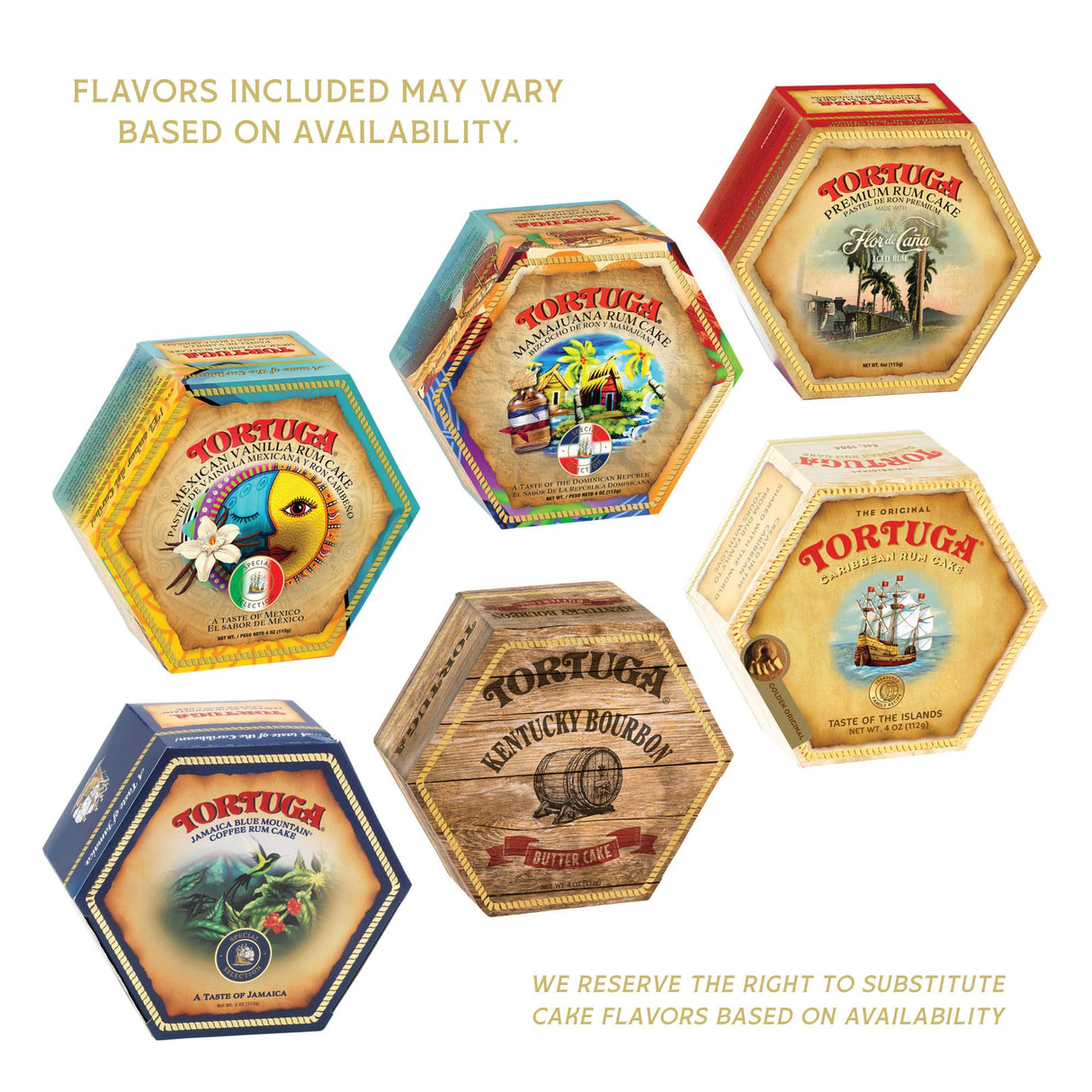 TORTUGA Provenance Rum Cake Variety Pack – 4 oz. - 6 Pack - The Perfect Premium Gourmet Gift for Stocking Stuffers, Gift Baskets, and Christmas Gifts - Great Mini Cakes for Delivery