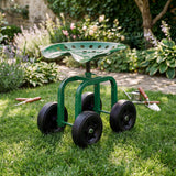 Goplus Garden Cart with Wheels, Utility Stool Cart w/Adjustable 360 Degree Swivel Seat, Outdoor Lawn Yard Rolling Work Seat, Garden Scooter for Planting (Green)