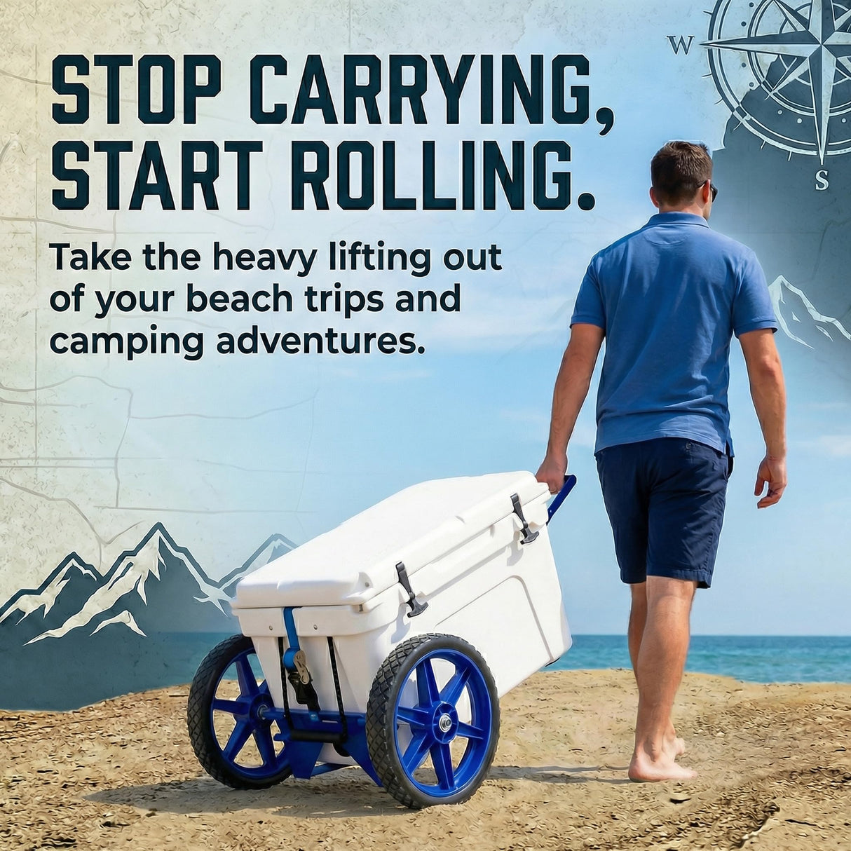Cooler Wheel Kit for Yeti, RTIC, Igloo and most other brands - Cooler Cart - Easy-to-install Dolly With Wheel Attachment - Durable, Rust-Resistant Powder-Coated Stainless Steel
