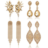 Sanfenly Gold Clip On Earrings Women Dangle, Large Long Dangling Non Pierced Earrings Elegant Formal Big Bling Rhinestone Crystal Simulated Diamond Clip Earrings for Women Non Pierced Ears