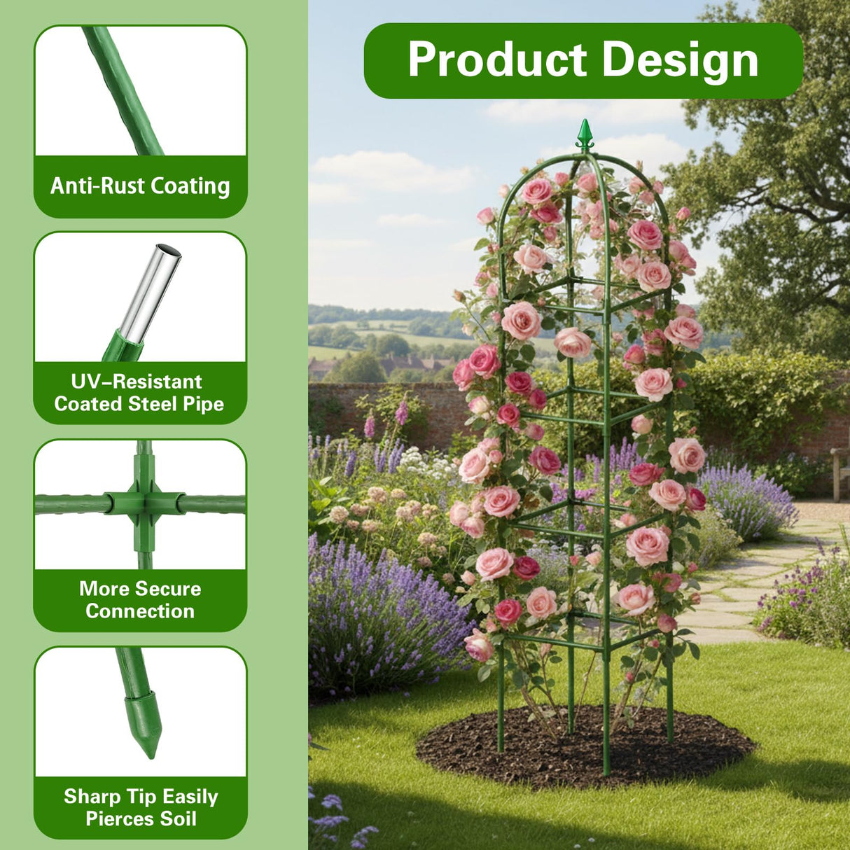 2 Pack Garden Obelisk Trellis for Climbing Plants, 72" Metal Rustproof Rose Trellis, Tower Potted Cages Plant Support for Flowers/Vegetables/Vines, Indoor Outdoor Garden Patio