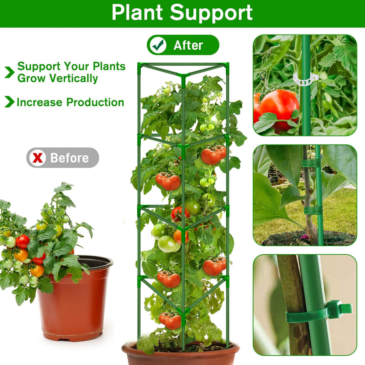 4 Pack Tomato Cages for Garden, Tomato Cage Trellis, Garden Cage Heavy Duty
