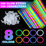 YixangDD 500 PCS Ultra Bright Glow Sticks, 8 Inch Glow Sticks Bulk Party Pack, Light Up Sticks for Glow Bracelets, Necklaces, Concerts, Christmas, Party Supplies with 500 Connectors