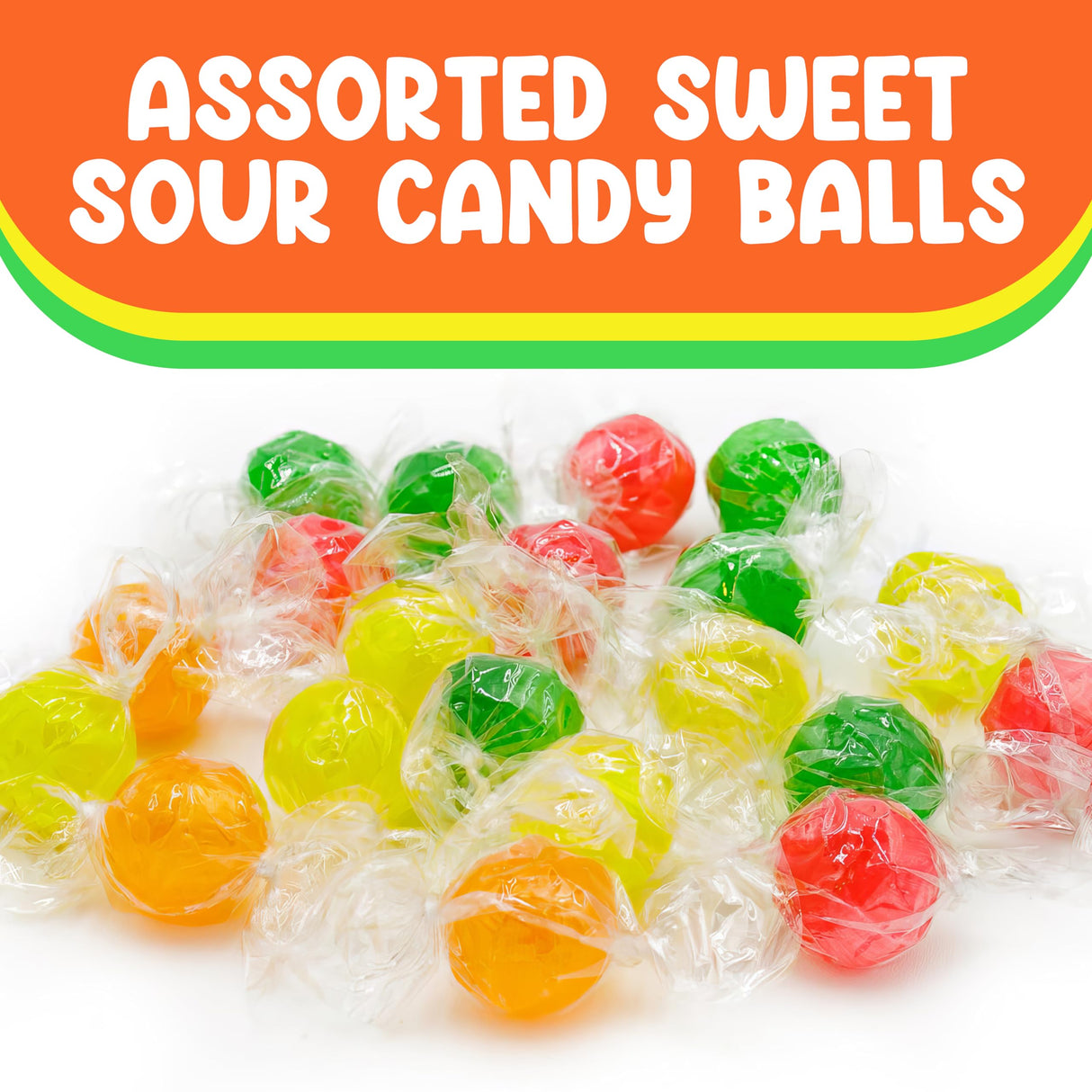 Assorted Sweet Hard Sour Candy Balls - 5 Pounds Approx 440 Pieces -Christmas Candy Bulk Candy Individually Wrapped - Ideal For Stocking Stuffers for Adults & Kids - Individually Wrapped Christmas Candy - Candy Bags Fruit Flavored Hard Candy