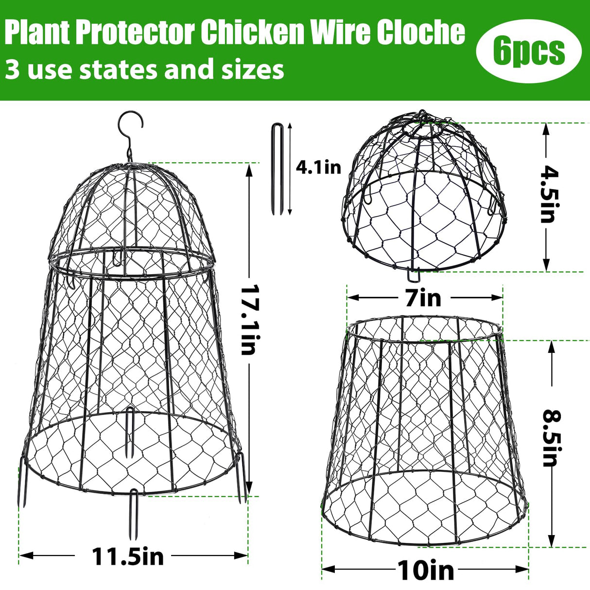 6 Pack Garden Cloches for Plants, Sturdy Chicken Wire Cloches Plant Cover
