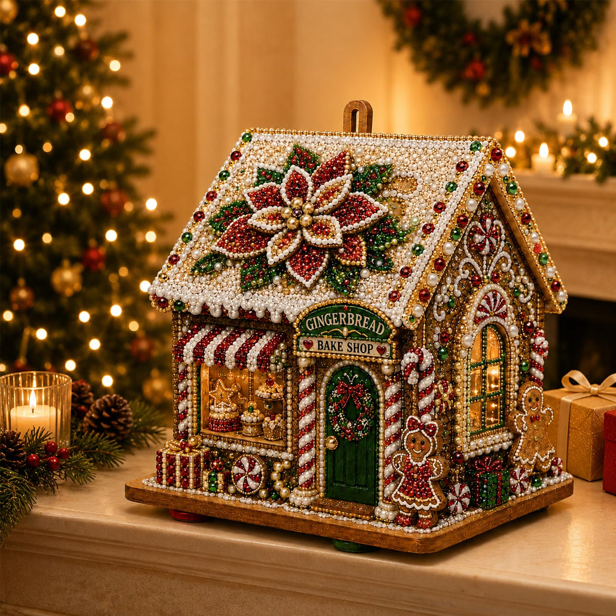 3D Christmas House Diamond Painting Kit for Adults, Wooden Pearl Art Craft