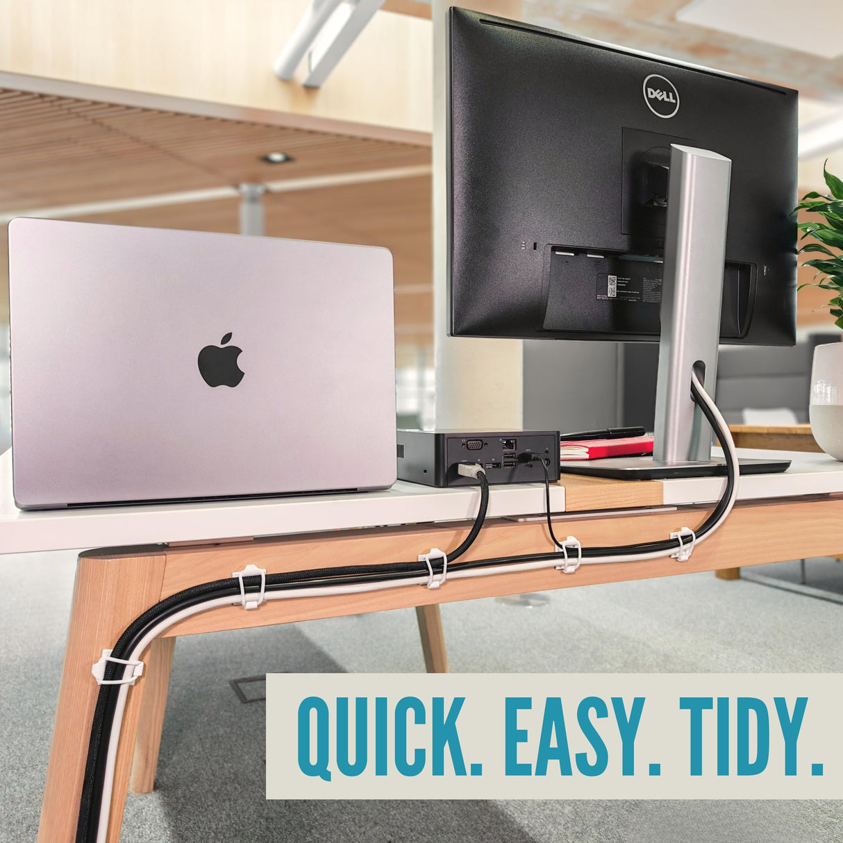 CableGenie [Made in the UK] 10-Pack Adjustable Elastic Adhesive Cable Clips, Wire Management Holder, Cord Organizer for Home Office, Under Desk, Behind TV, Phone Charger, Laptop, PC, HDMI, USB (White)