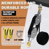 YATOINTO Upgraded Rope Hoist Pulley System, 4400LBS Block and Tackle with 304 Stainless Steel Shackle 2PCS Lift Sling, 8:1 Power 65ft Heavy Duty Pulley Block for Lifting Garage Warehouses Building