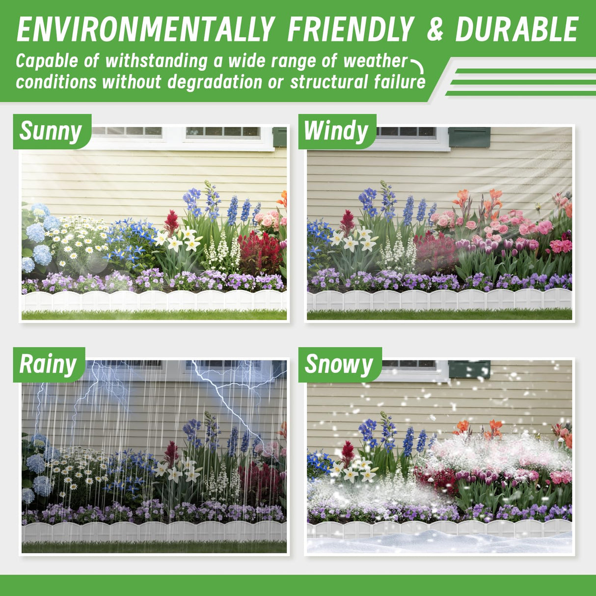 6 Inch Tall 20Ft White Landscape Edging Border with 7.8In Stakes,20Pcs