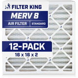 Filter King 16x16x2 Air Filter (MERV 8) (12-Pack) Dust & Allergy Control AC Furnace Filters, MADE IN USA, HVAC, Pleated, Electrostatic (Actual Size: 15.5 x 15.5 x 1.75)