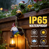 QCF Garden Gnomes Hanging Solar Lights, 3-Pack Climbing Rope Gnome Statues with LED Lantern, Resin Outdoor Decor for Yard Patio Door Tree Fence Wall, Housewarming Gifts for Women Mom Grandma