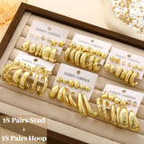36 Pairs Chunky Gold Hoop Earrings Set for Women, Gold Plated
