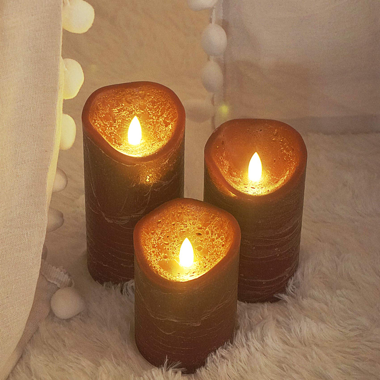 CANDLE CHOICE Battery Operated Flameless Candles with Remote Timer Real Wax Realistic Flickering Electric LED Pillar Lights for Home Wedding Party Christmas Decorations 3 Pack Rustic Texture Burgundy