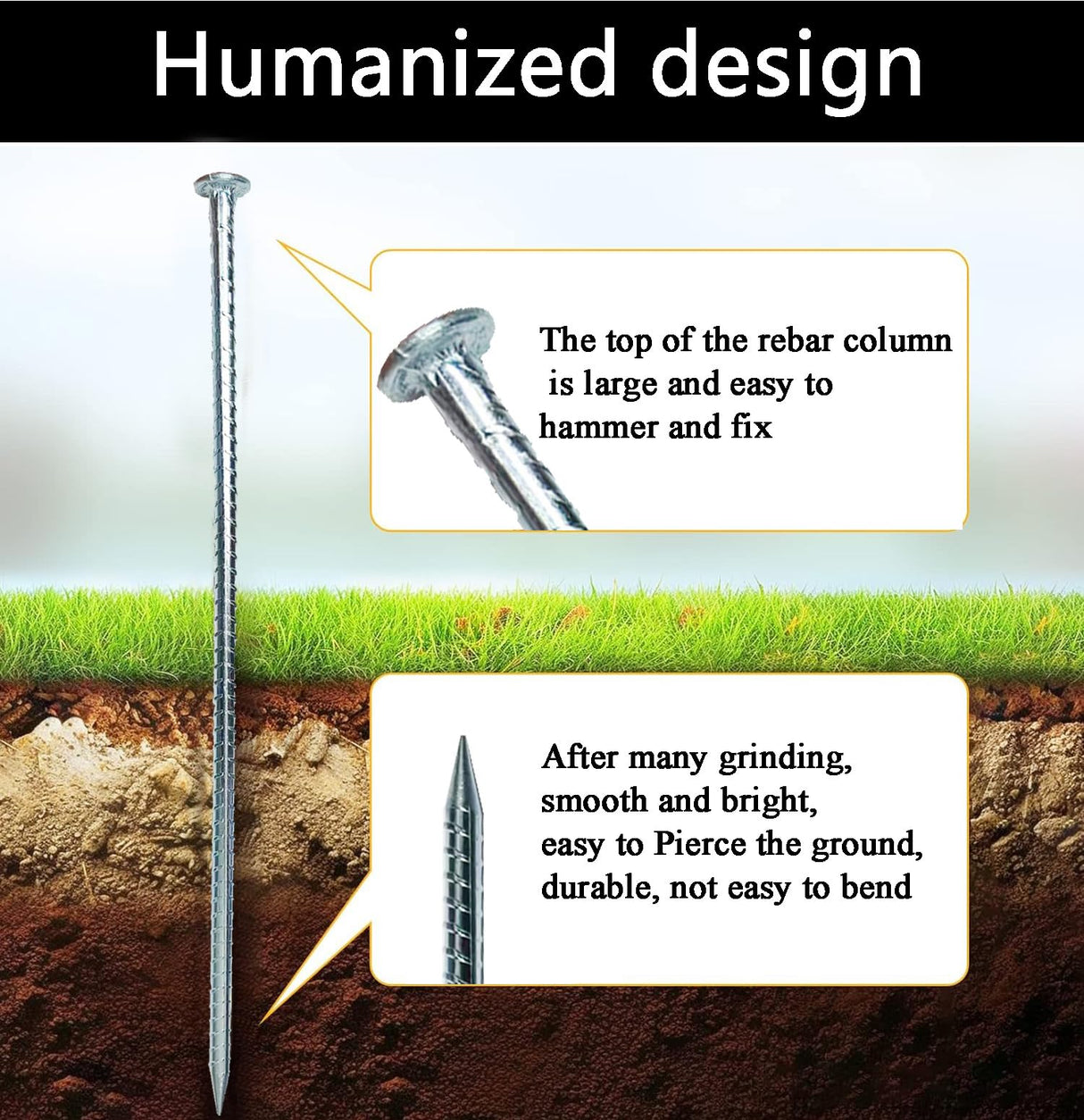 16" Rebar Stakes 6 Pack, 1/2" Diameter Heavy Duty Galvanized Ground Anchors
