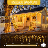 JMEXSUSS 38.8FT Icicle Lights for Outside, 400 LED Icicle Christmas Light Outdoor Indoor Plug in, Warm White String Lights for Christmas House Patio Party Fireplace Holiday Decorations