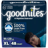 Goodnites Boys' Nighttime Bedwetting Underwear, Size Extra Large (95-120 lbs), 48 Ct (2 Packs of 24), Packaging May Vary