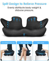 Extra Large Memory Foam Seat Cushion Thick for Long Sitting Office Chair Pressure Relief Tailbone Pain Relief Height Adjustable with Retaining Strap for Office, Gaming Chair, Car, Wheelchair