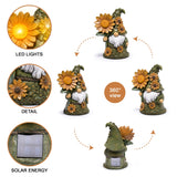 basen Solar Garden Gnome with Glowing Daisy Flower, Outdoor Solar Gnome Figurine for Yard Lawn Patio, Hand-Painted Resin Garden Statue Decor with LED Light for Landscape, Garden Gift for Mom Grandma