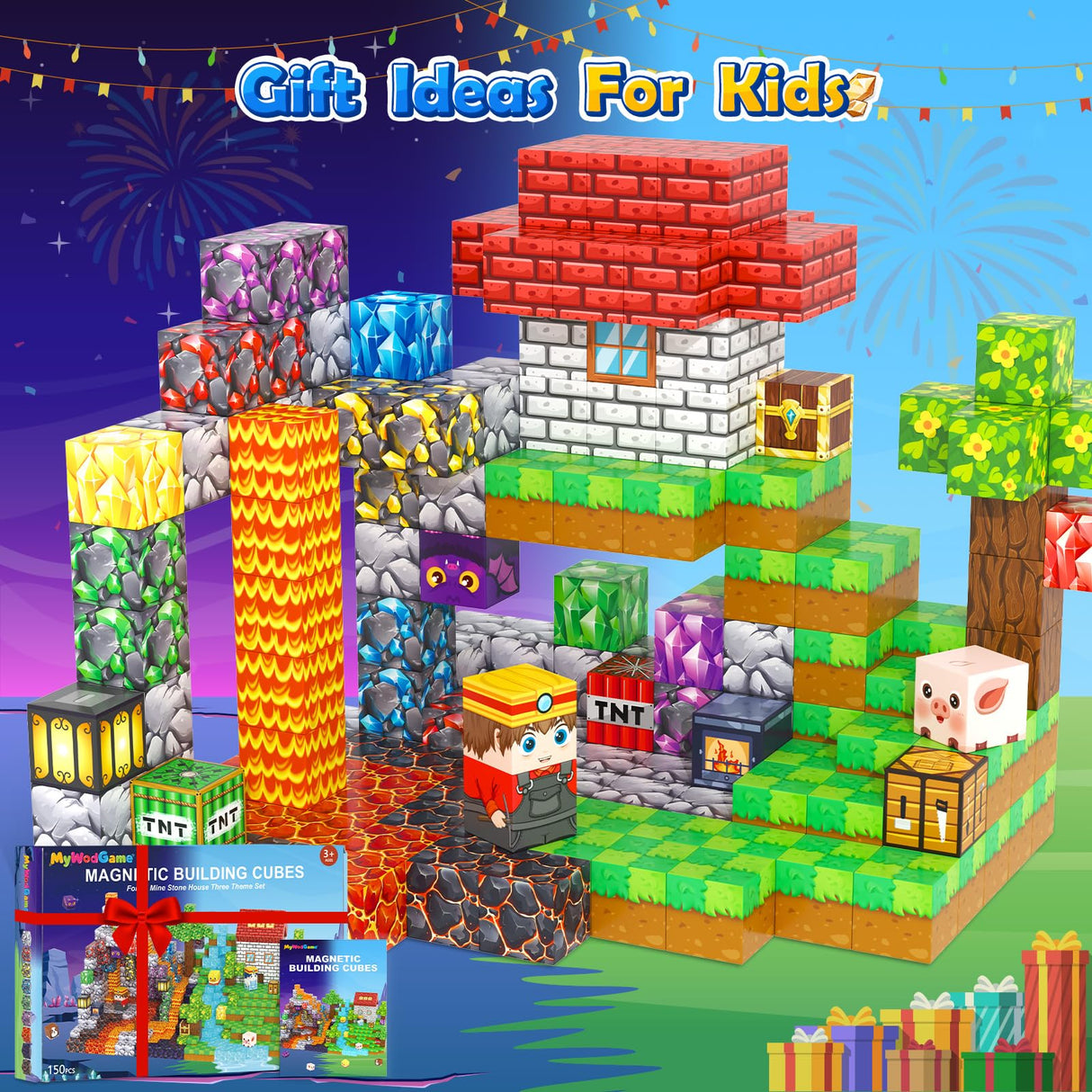 MyWodGame 150PCS Magnetic Blocks Building Toys for 3+ Year Old Boys Girls, Kids Sensory Montessori Construction Toys Christmas Birthday Gifts