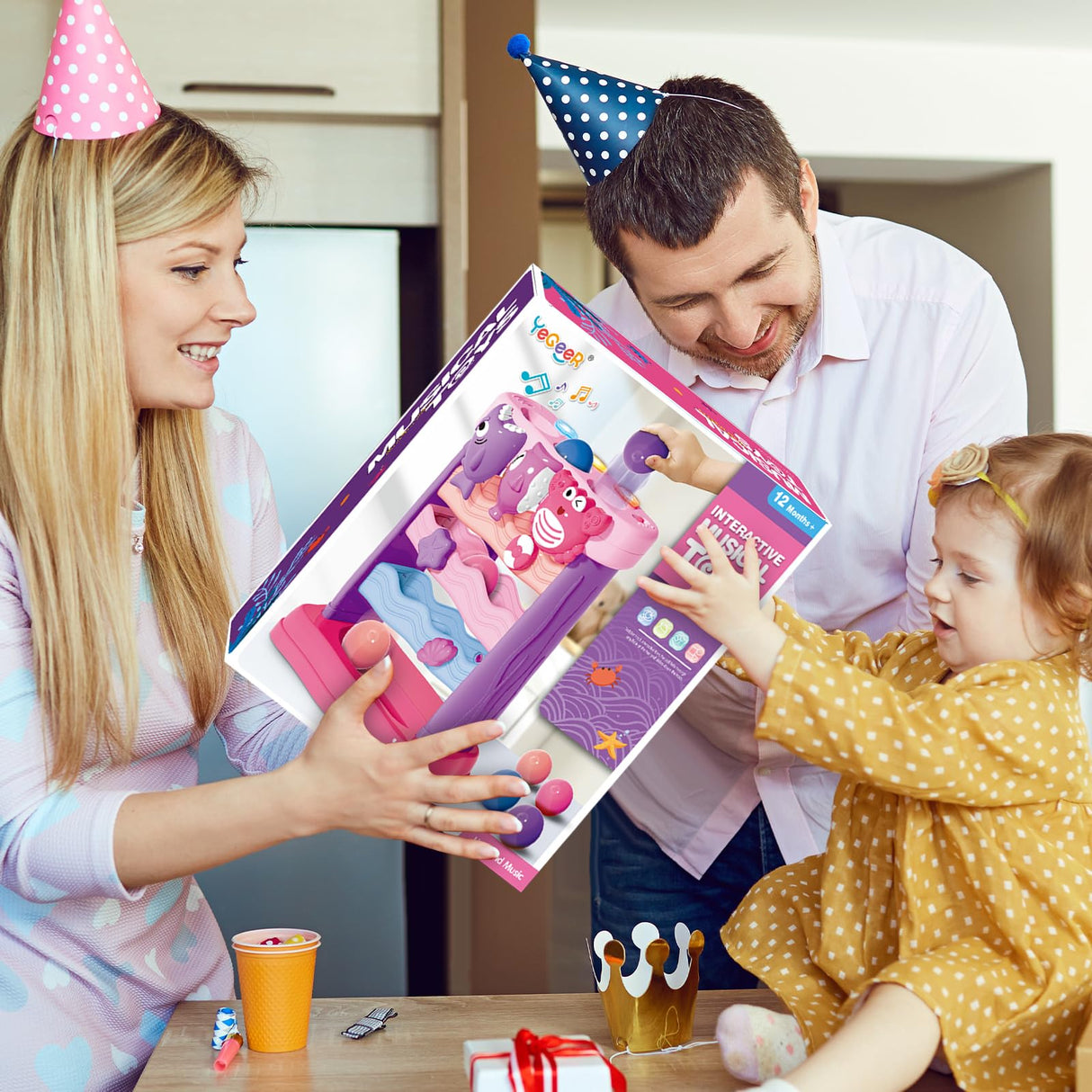 Toys for 1 2 Years Old, Interactive Feeding Toy with Music, Montessori Toys for Boy Girl, Musical Cause and Effect Game for 12-18 Months, Christmas Birthday Gifts for Baby Toddlers Age 1-2