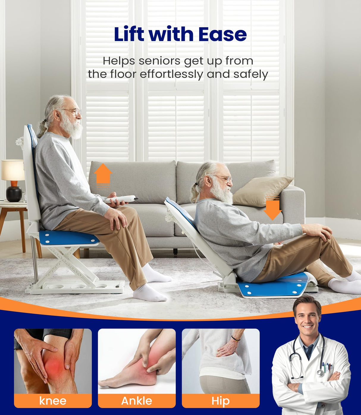 MAIDeSITe Electric Chair Lift, Stand Up Independently from Floor, Support Up to 300 LBS, Floor Lift for Elderly, FSA HSA Eligible, JC35M3
