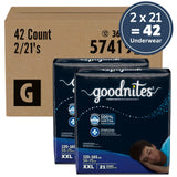 Goodnites Boys' Nighttime Underwear, Size XXL (120-165 lbs), 42 Ct (2 Packs of 21, Packaging May Vary