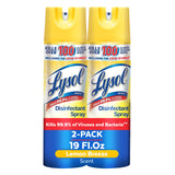 Lysol Disinfectant Spray, Sanitizing and Antibacterial Spray, For Disinfecting and Deodorizing, Lemon Breeze, 19 Fl Oz (Pack of 2), Packaging May Vary
